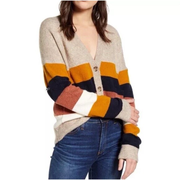 Madewell Kent Staunton Stripe Wool Ex Boyfriend Button Front Cardigan Size Small - Picture 1 of 7